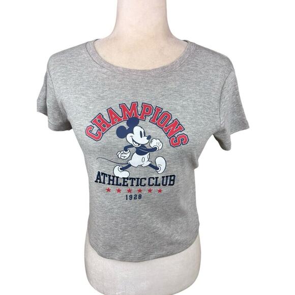 Disney Mickey Mouse T Shirt Womens Size S Gray Champions Graphic Cropped New - Picture 2 of 8